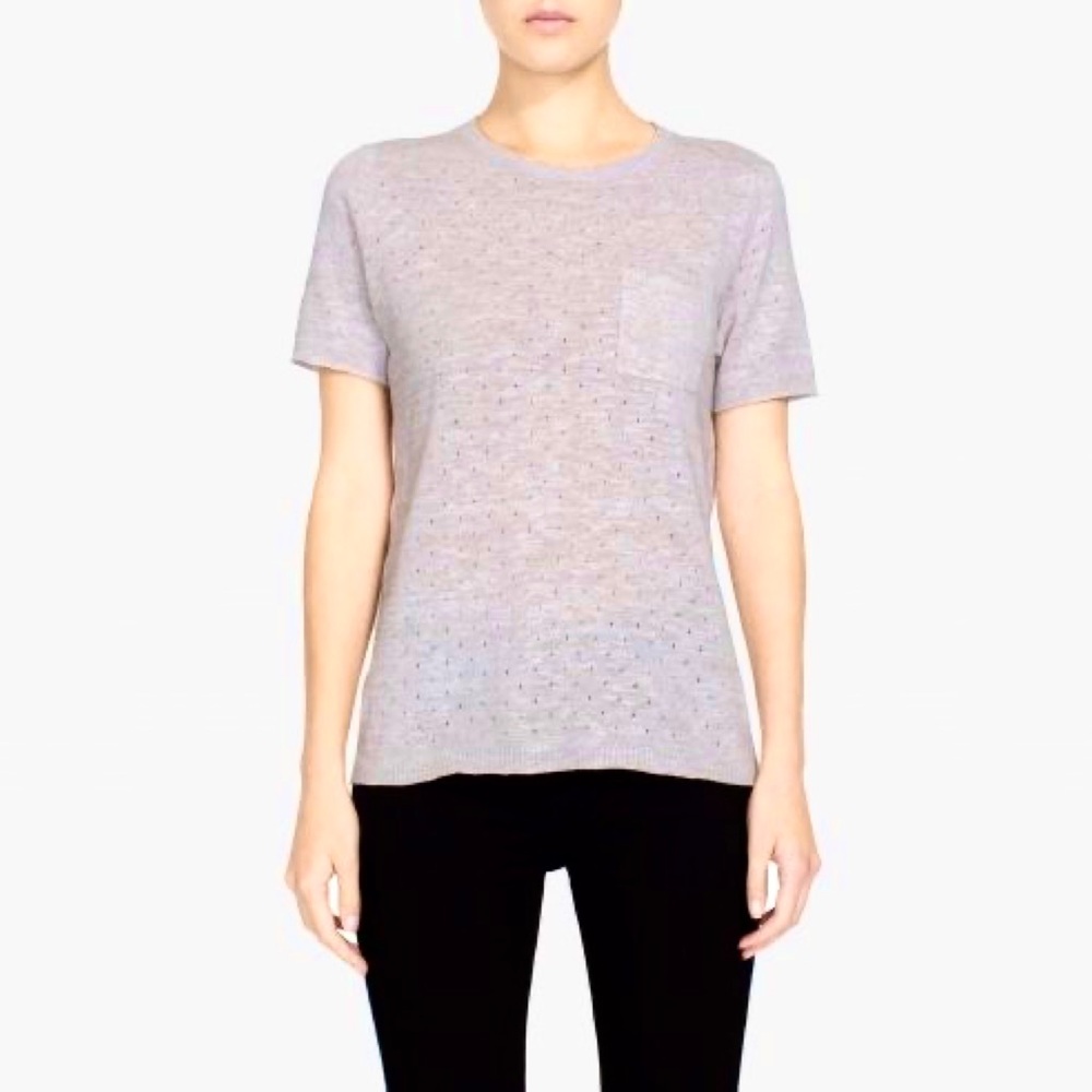 White + Warren Soft Pink Cotton Linen Pointelle Pocket Knit Top Medium
